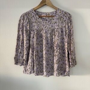 Levis Floral Peasant Blouse 3/4 Sleeve Top Womens Large Cottagecore Fairy Purple